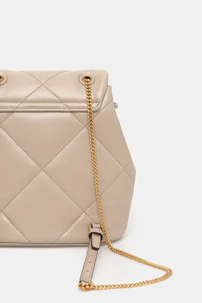 Tory Burch Kira Beige Backpack With Metallic Logo Plate On The Front In Quilted Leather Woman In Neutral
