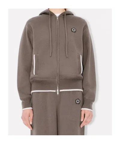 Kenzo Logo Patch Zip-up Jacket In Gray