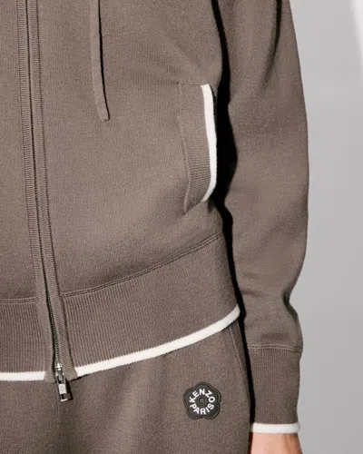 Kenzo Logo Patch Zip-up Jacket In Gray