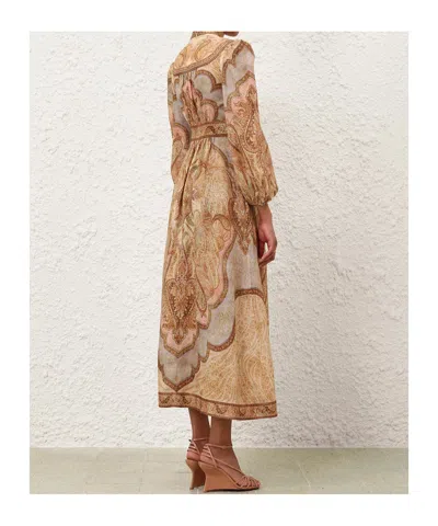 Zimmermann Wanderlust Multicolor Long Dress With V Neck And All-over Paisley Motif In Linen Woman