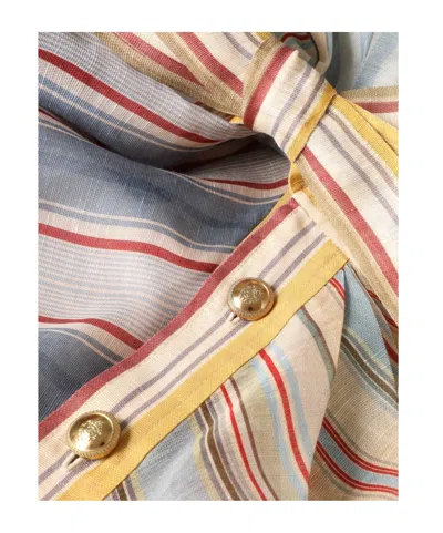 Zimmermann Rebellion Multicolor Midi Dress With Bow Detail On The Front And All-over Striped Motif In Linen And