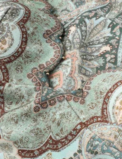 Zimmermann Wanderlust Belted Embellished Scalloped Printed Swimsuit In Green