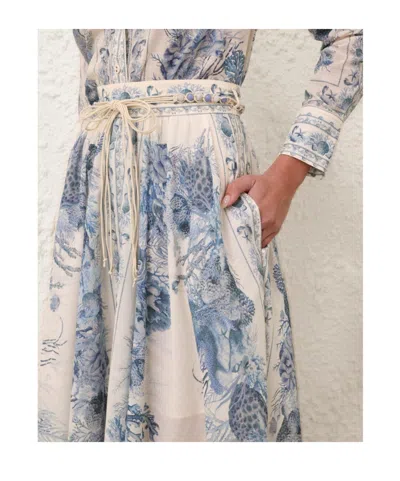 Zimmermann Wanderlust Belted Pleated Printed Cotton Maxi Skirt In Blue
