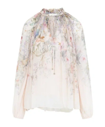 Zimmermann 'rebellion' Multicolor Blouse With Bow Detail On The Front And All-over Floral Motif In Viscose Woma