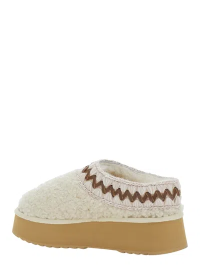 Mou White Mules With Braided Detail In Faux Fur Woman In Neutral