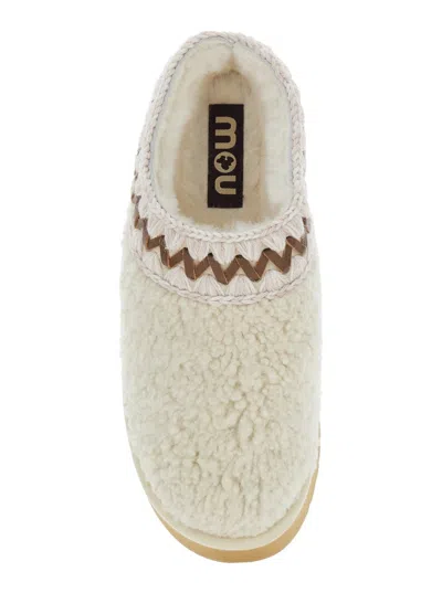 Mou White Mules With Braided Detail In Faux Fur Woman In Neutral