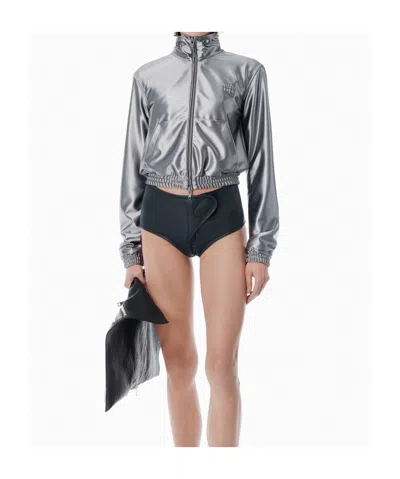 Alexander Wang Satin Track Jacket In Silver