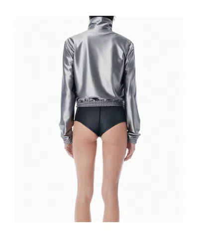 Alexander Wang Satin Track Jacket In Silver