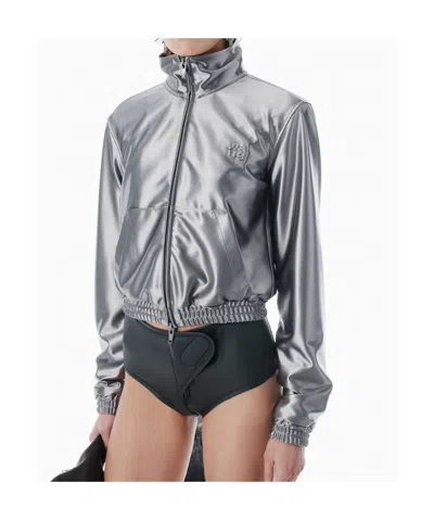 Alexander Wang Satin Track Jacket In Silver