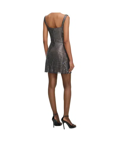 Self-portrait Gunmetal Grey Dress With Thin Straps And All-over Rhinestone Application In Tech Fabric Woman In Gray