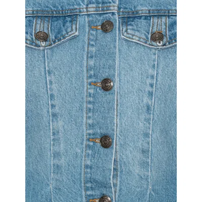 Rotate Birger Christensen Denim Flared Silhouette Button-front Cotton Tank Top In Blue