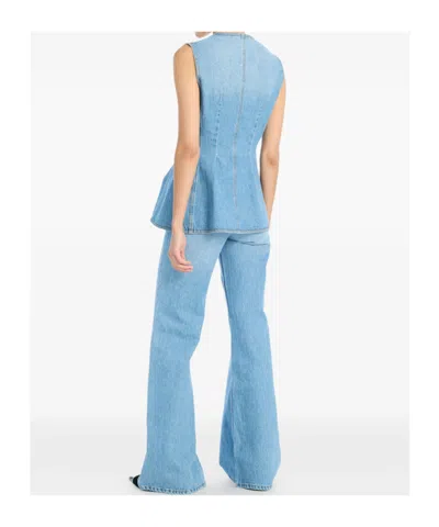 Rotate Birger Christensen Denim Flared Silhouette Button-front Cotton Tank Top In Blue