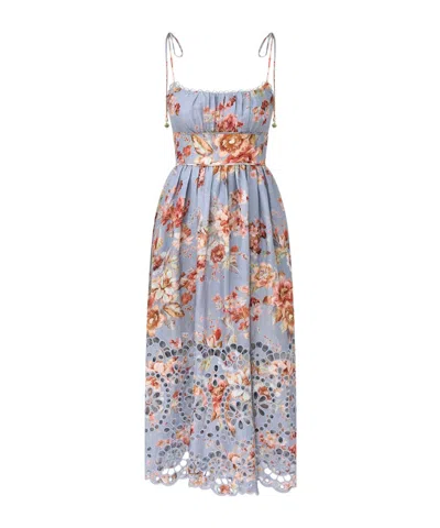 Zimmermann Womens Chambray Floral Awaken Picnic Floral Linen Midi Dress Xxs In Blue