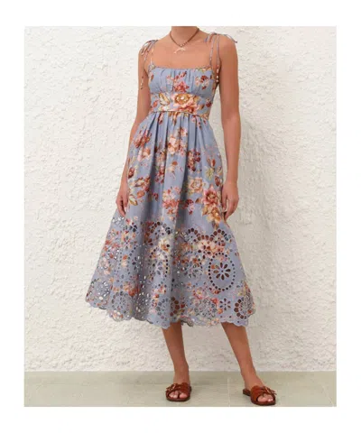 Zimmermann Womens Chambray Floral Awaken Picnic Floral Linen Midi Dress Xxs In Blue