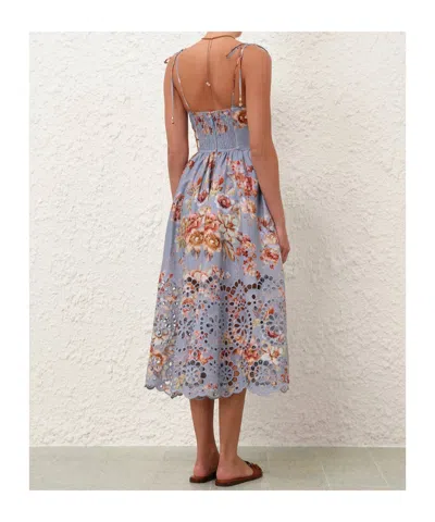 Zimmermann Womens Chambray Floral Awaken Picnic Floral Linen Midi Dress Xxs In Blue