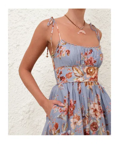 Zimmermann Womens Chambray Floral Awaken Picnic Floral Linen Midi Dress Xxs In Blue