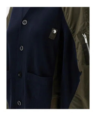 Sacai Panelled Buttoned Bomber Jacket In Black