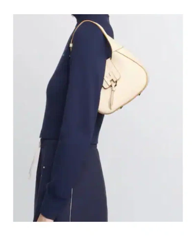 Hogan Shoulder Bag Textured Finish Adjustable Strap In Neutral