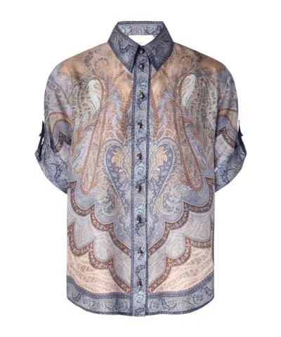 Zimmermann Wanderlust Multicolor Shirt With Classic Collar And All-over Print In Silk Woman