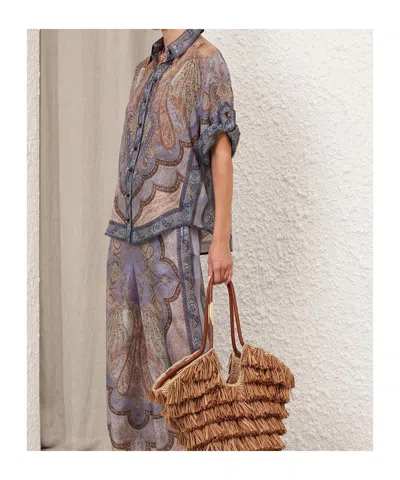 Zimmermann Wanderlust Multicolor Shirt With Classic Collar And All-over Print In Silk Woman