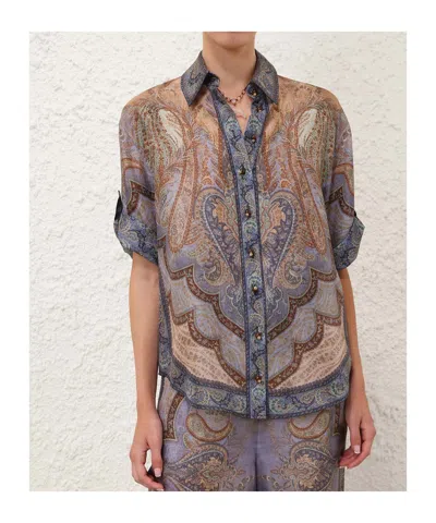 Zimmermann Wanderlust Multicolor Shirt With Classic Collar And All-over Print In Silk Woman