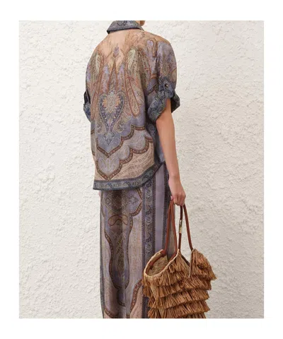 Zimmermann Wanderlust Multicolor Shirt With Classic Collar And All-over Print In Silk Woman