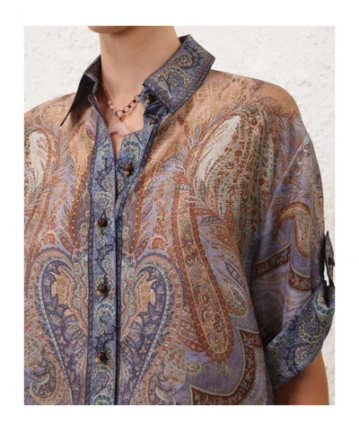 Zimmermann Wanderlust Multicolor Shirt With Classic Collar And All-over Print In Silk Woman