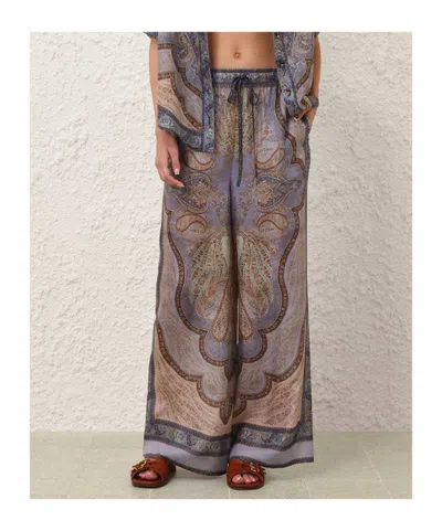 Zimmermann Wanderlust Multicolor Pants With Elastic Drawstring Waist And All-.over Print In Silk Woman