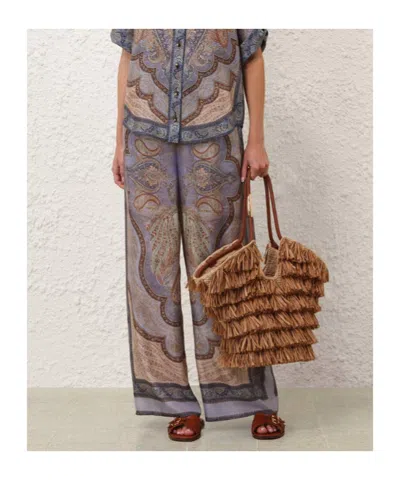 Zimmermann Wanderlust Multicolor Pants With Elastic Drawstring Waist And All-.over Print In Silk Woman
