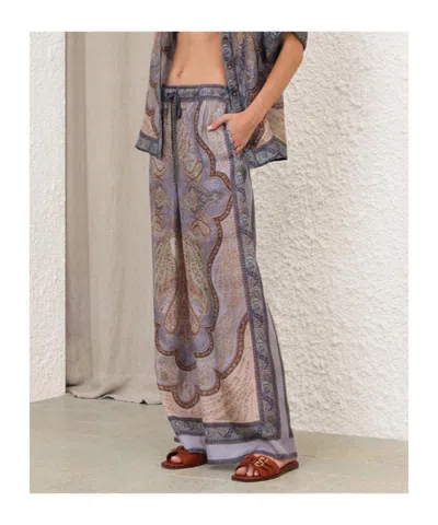Zimmermann Wanderlust Multicolor Pants With Elastic Drawstring Waist And All-.over Print In Silk Woman