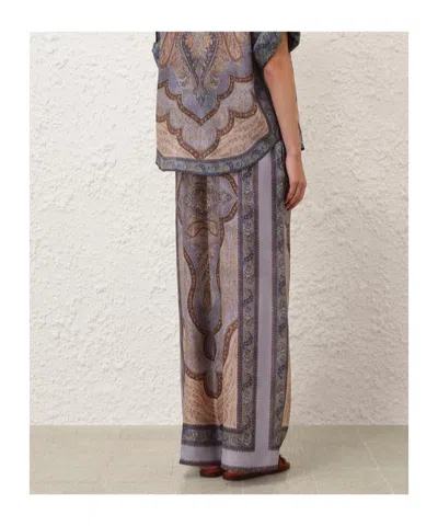Zimmermann Wanderlust Multicolor Pants With Elastic Drawstring Waist And All-.over Print In Silk Woman