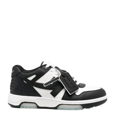 Off-white Low-top Sneakers With Iconic Branding And Rubber Sole In Black