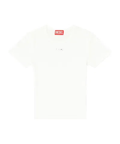 Diesel Women White T-shirt With Logo On The Front And Ribbed Design In Cotton Woman