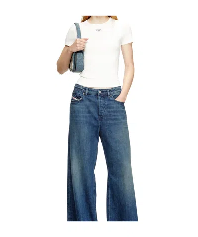 Diesel Women White T-shirt With Logo On The Front And Ribbed Design In Cotton Woman