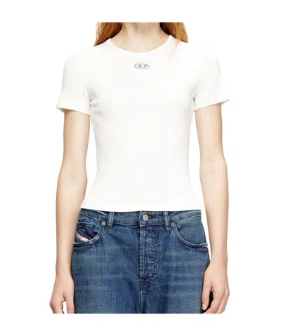 Diesel Women White T-shirt With Logo On The Front And Ribbed Design In Cotton Woman