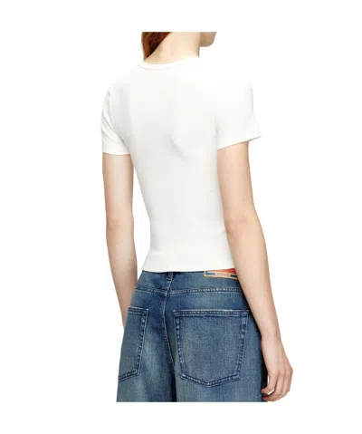 Diesel Women White T-shirt With Logo On The Front And Ribbed Design In Cotton Woman