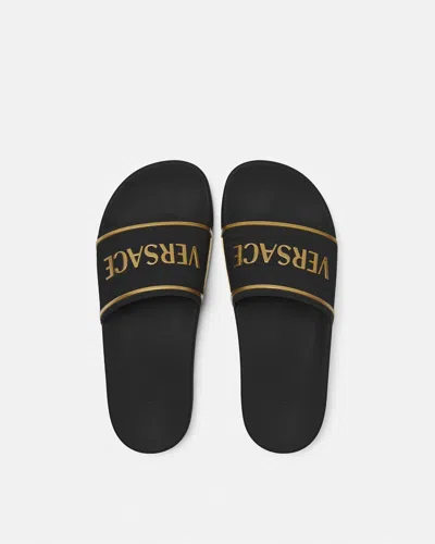 Versace Black Sandals With Logo Printed On The Front In Black