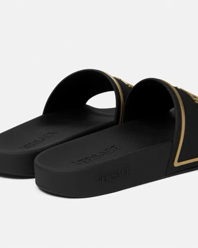 Versace Black Sandals With Logo Printed On The Front In Black