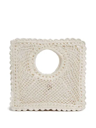 Jacquemus La Spiaggia Embellished Lace-raffia Bag In White