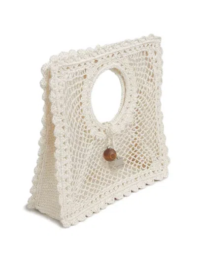 Jacquemus La Spiaggia Embellished Lace-raffia Bag In White