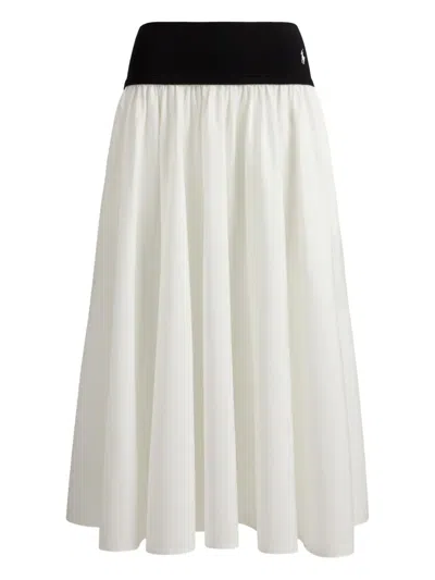 Polo Ralph Lauren Contrast-waistband A-line Skirt In White In Black