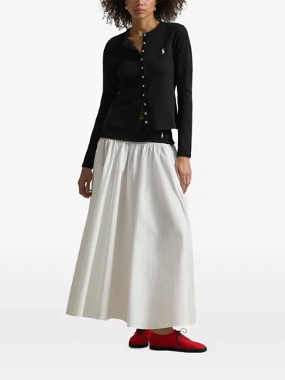 Polo Ralph Lauren Contrast-waistband A-line Skirt In White In Black
