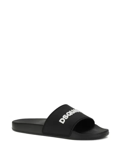 Dsquared2 Logo Slide Sandal Open Toe Flat Sole In Black
