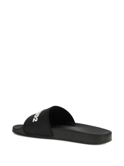 Dsquared2 Logo Slide Sandal Open Toe Flat Sole In Black