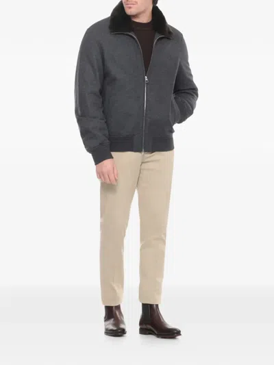 人造皮草领拉链夹克