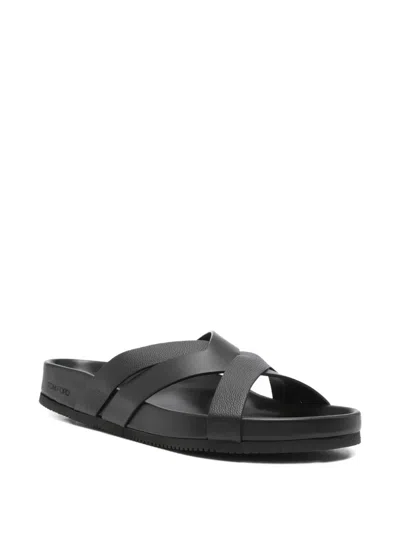 Tom Ford Sandals Open Toe Cross Strap Textured Sole In Black