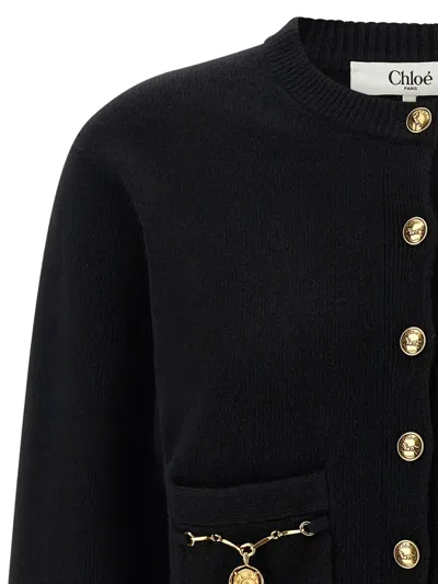 Chloé Chloe Embellished-pocket Wool And Cashmere-blend Cardigan In Black