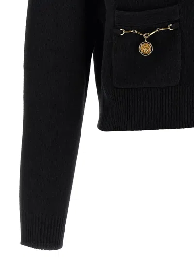 Chloé Chloe Embellished-pocket Wool And Cashmere-blend Cardigan In Black