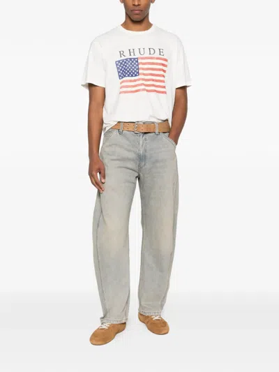 Rhude Graphic Print Crew Neck Short Sleeve T-shirt In White