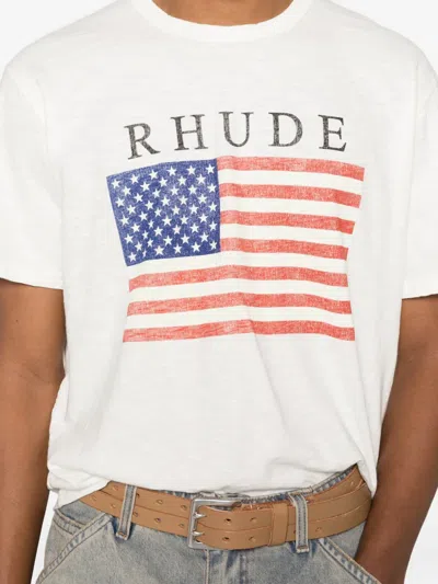 Rhude Graphic Print Crew Neck Short Sleeve T-shirt In White
